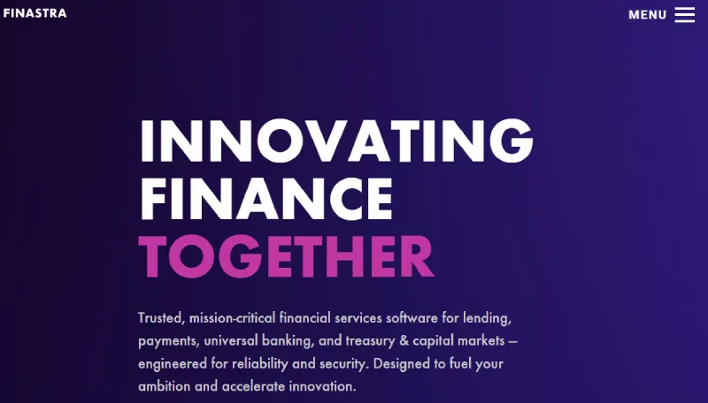 Finastra enterprise loan servicing platform homepage for banks and financial institutions.