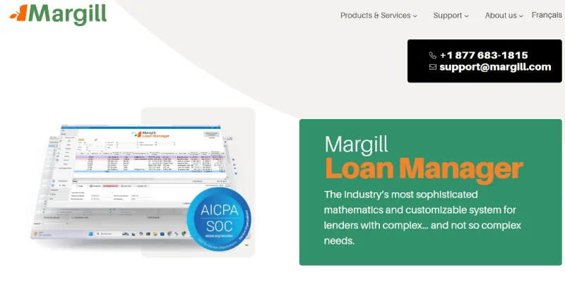 Margill Loan Manager software interface showing amortization tools for small niche lenders.
