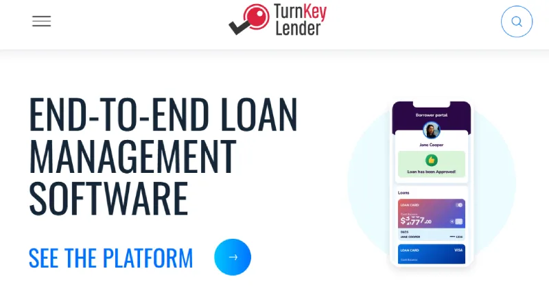 TurnKey Lender end-to-end loan management software homepage for small lenders