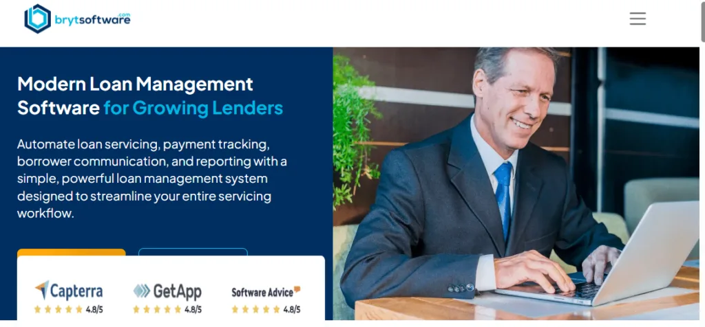 Lender at a desk using a laptop to access Bryt Software