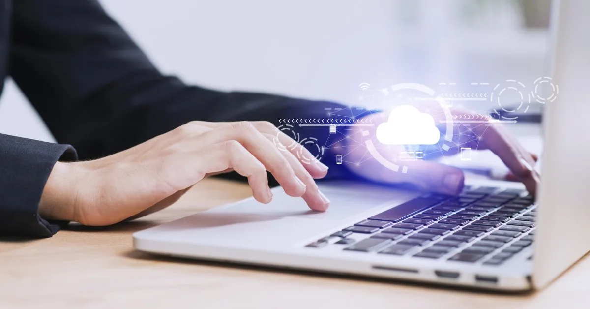Loan servicer accessing cloud-based lending software securely from a laptop computer