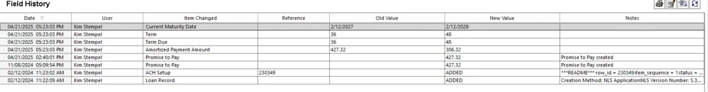 Audit capabilities with field history for loan management software