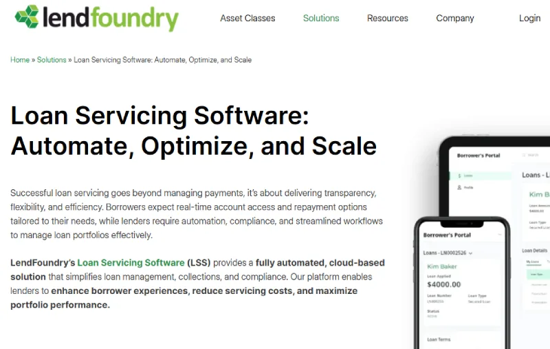 lendFoundry student loan servicing software home page