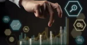 Financial growth chart with coin stacks showing lending tech stack investment returns