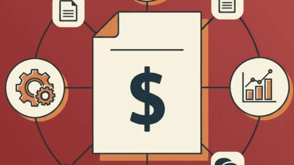 Loan payment processing graphic showing charts and invoices highlighting Nortridge loan payment solution features. AI-generated.