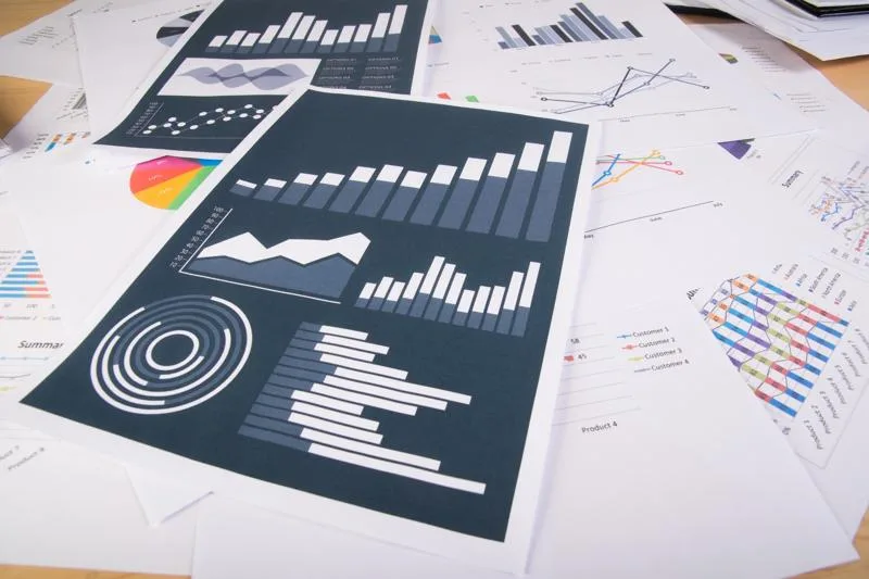 Colorful bar and line graphs for loan reporting and analytics