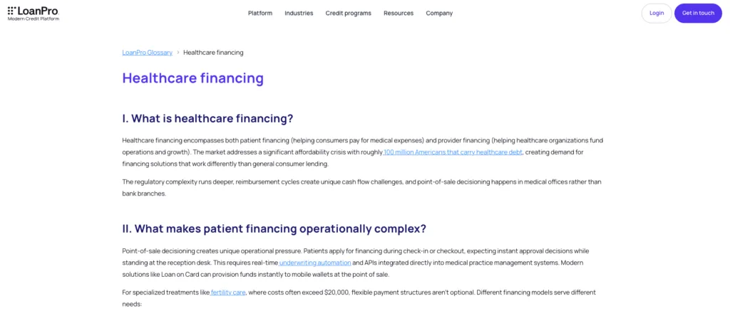LoanPro’s home page. In large H1: "The only scalable API-First lending and credit platform.”