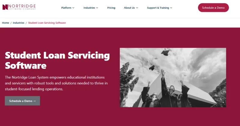 Nortridge student loan servicing software home page