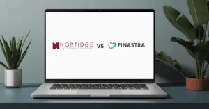 Computer screen displaying Nortridge versus Finastra loan servicing software comparison logos