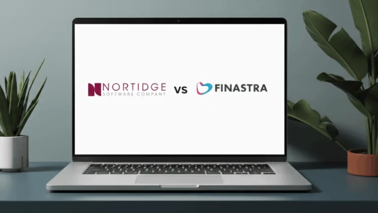 Computer screen displaying Nortridge versus Finastra loan servicing software comparison logos
