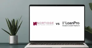 Computer screen showing the logos of both Nortridge Loan Software and LoanPro to compare them