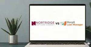 Nortridge Software Company and Margill Loan Manager logos displayed side by side on laptop screen