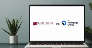 Computer screen showing the logos of both Nortridge Loan Software and The Mortgage Office to compare them