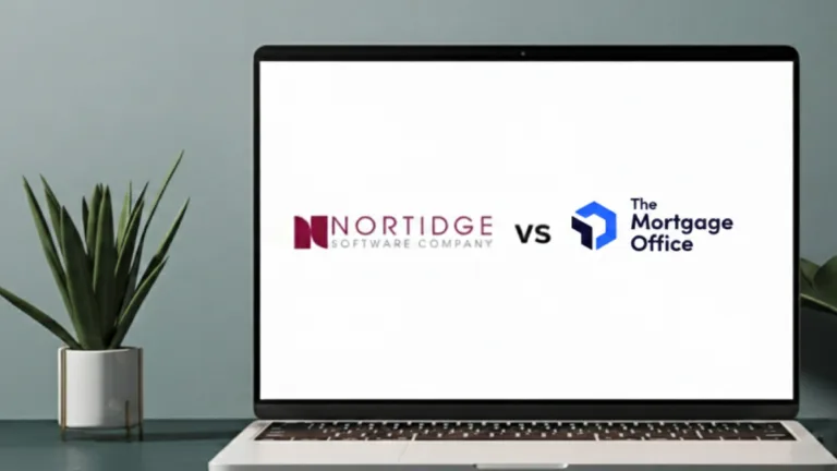Computer screen showing the logos of both Nortridge Loan Software and The Mortgage Office to compare them