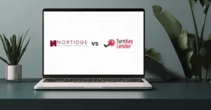 Computer screen showing the logos of both Nortridge Loan Software and TurnKey Lender to compare them