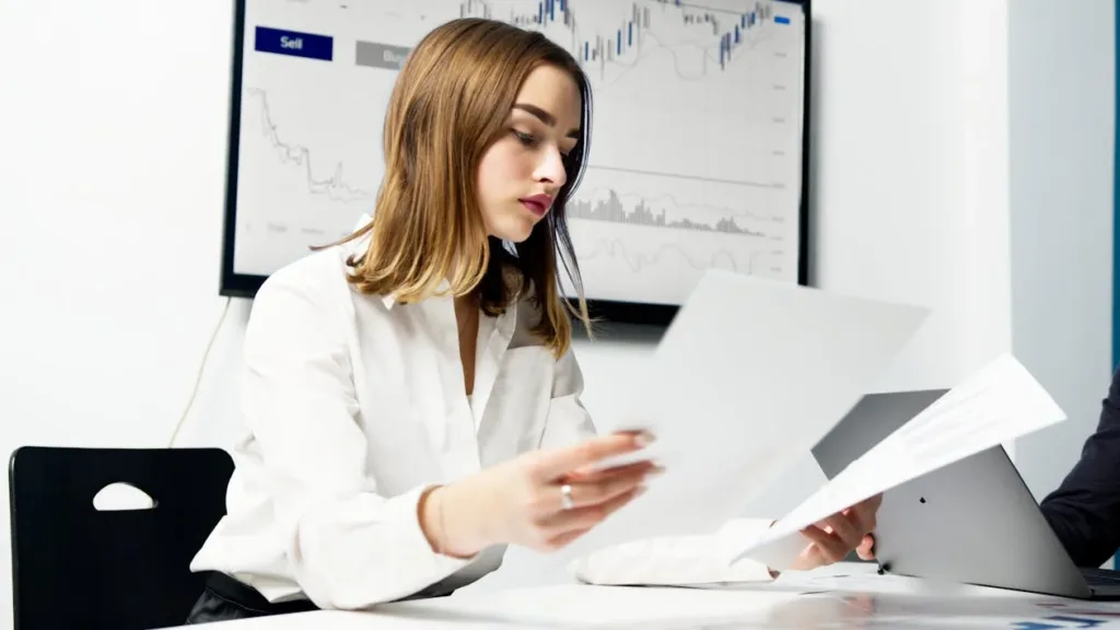Woman reviewing loan documents